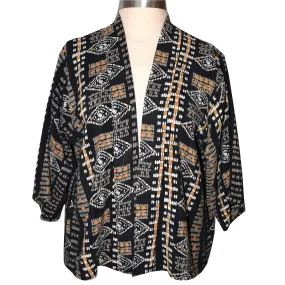 Handsome Crepe de Chine Silk Kimono Jacket in Gold and Black Pattern