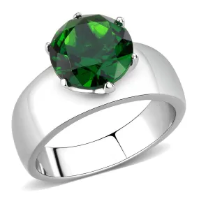 High polished (no plating) Stainless Steel Ring with Synthetic Synthetic Glass in Emerald for Women Style TK52005