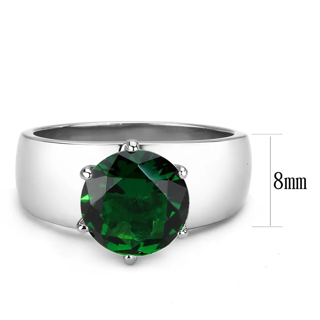 High polished (no plating) Stainless Steel Ring with Synthetic Synthetic Glass in Emerald for Women Style TK52005