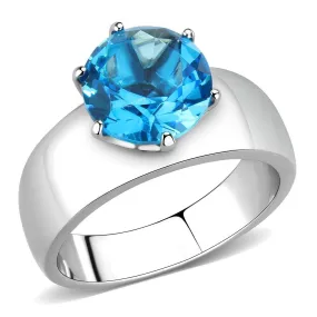 High polished (no plating) Stainless Steel Ring with Synthetic Synthetic Glass in Sea Blue for Women Style TK52003