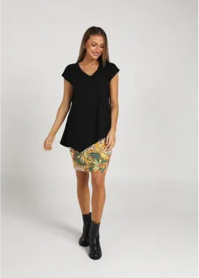 Holiday Asymmetrical Bamboo V-Neck T-Shirt - Black