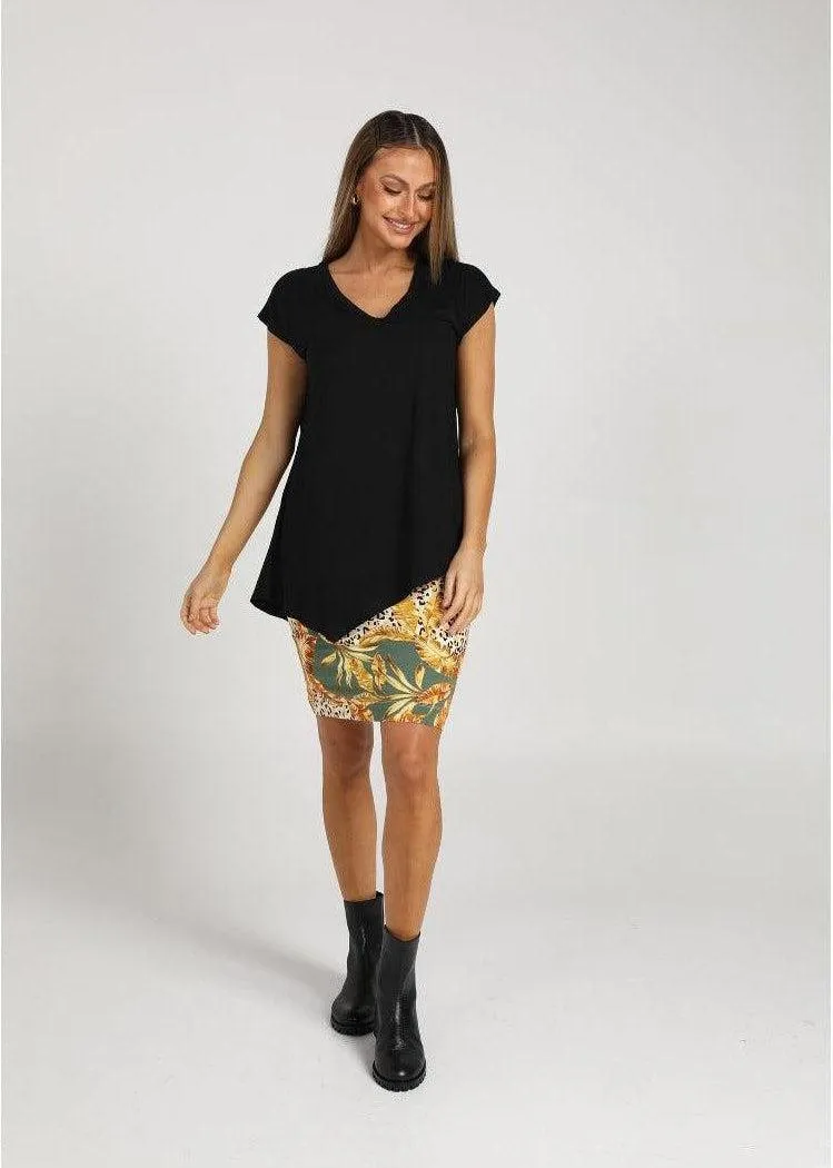 Holiday Asymmetrical Bamboo V-Neck T-Shirt - Black