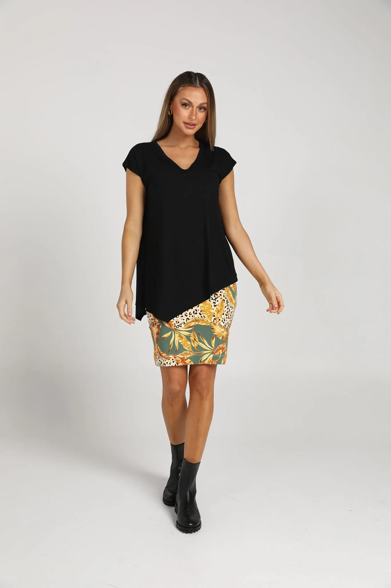 Holiday Asymmetrical Bamboo V-Neck T-Shirt - Black