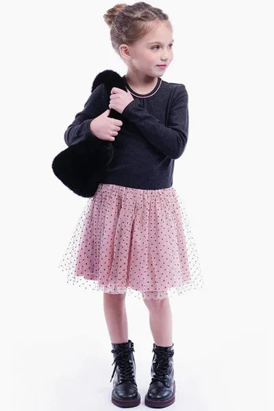 IMOGA SOFT KNIT MESH&METALLIC KNIT DRESS