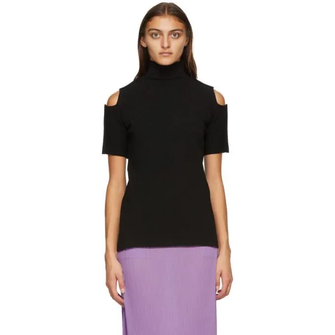 Issey Miyake Black Cutout Short Sleeve Turtleneck