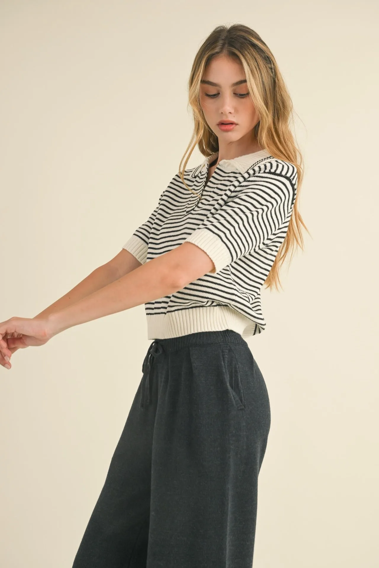 Jessica Striped Collared Knit Top