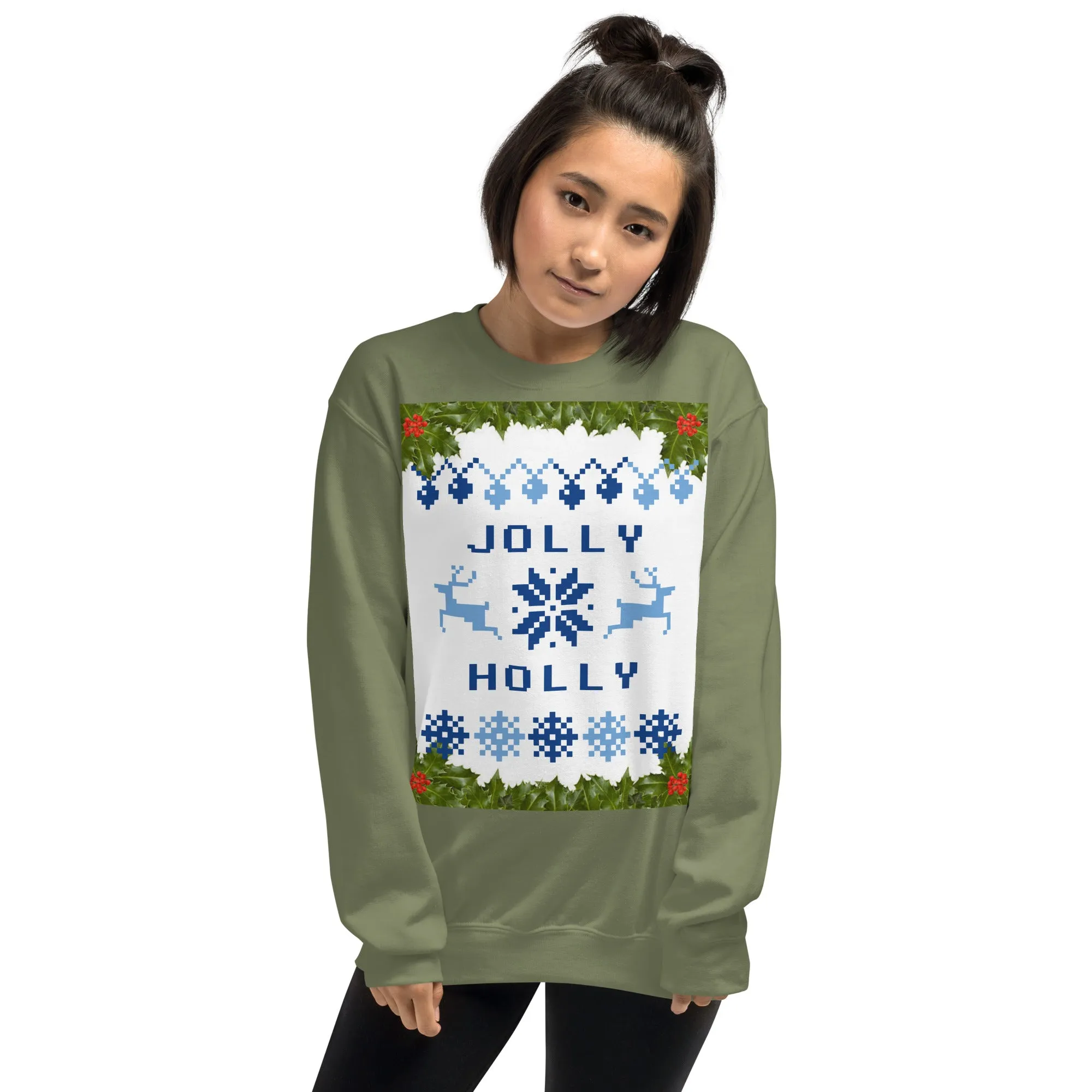 Jolly Holly Sweatshirt Christmas (Glamourange Christmas Sweatshirt Womens)