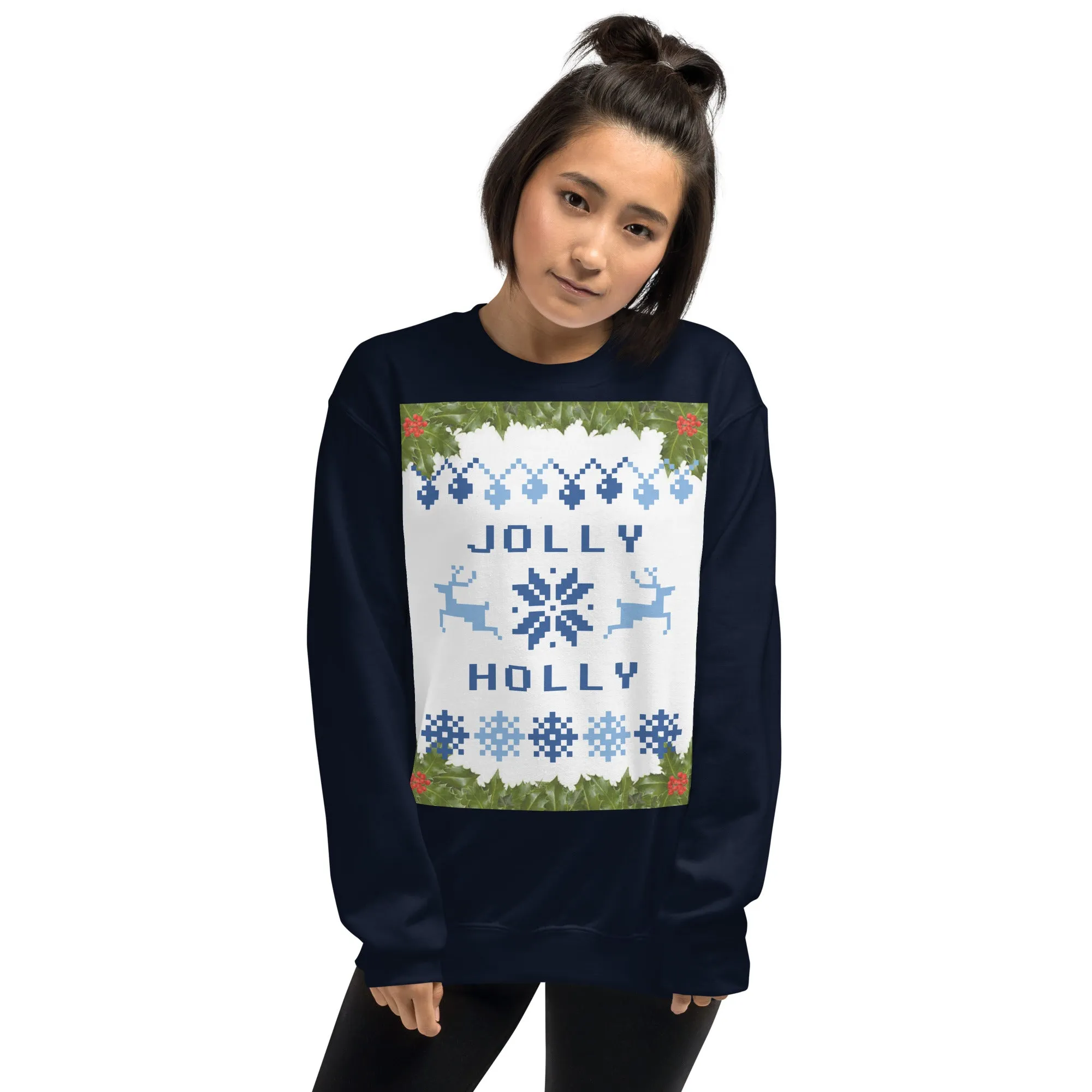 Jolly Holly Sweatshirt Christmas (Glamourange Christmas Sweatshirt Womens)