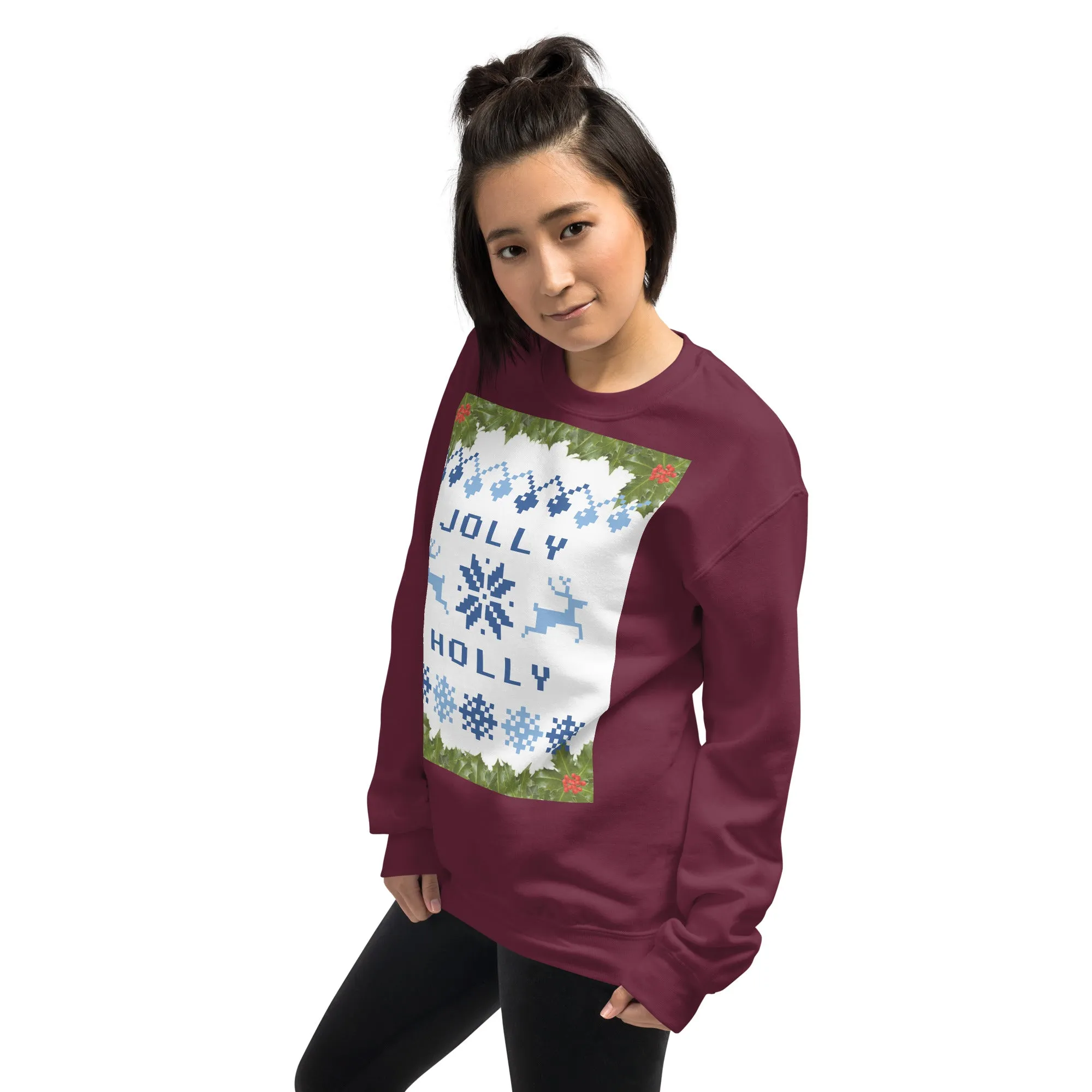 Jolly Holly Sweatshirt Christmas (Glamourange Christmas Sweatshirt Womens)
