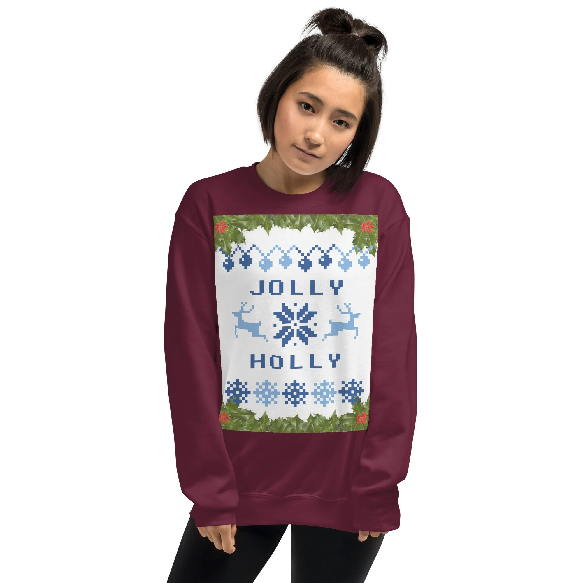 Jolly Holly Sweatshirt Christmas (Glamourange Christmas Sweatshirt Womens)