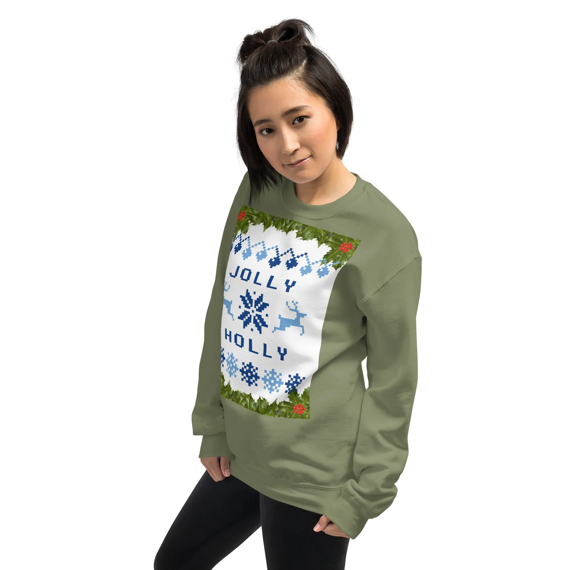 Jolly Holly Sweatshirt Christmas (Glamourange Christmas Sweatshirt Womens)