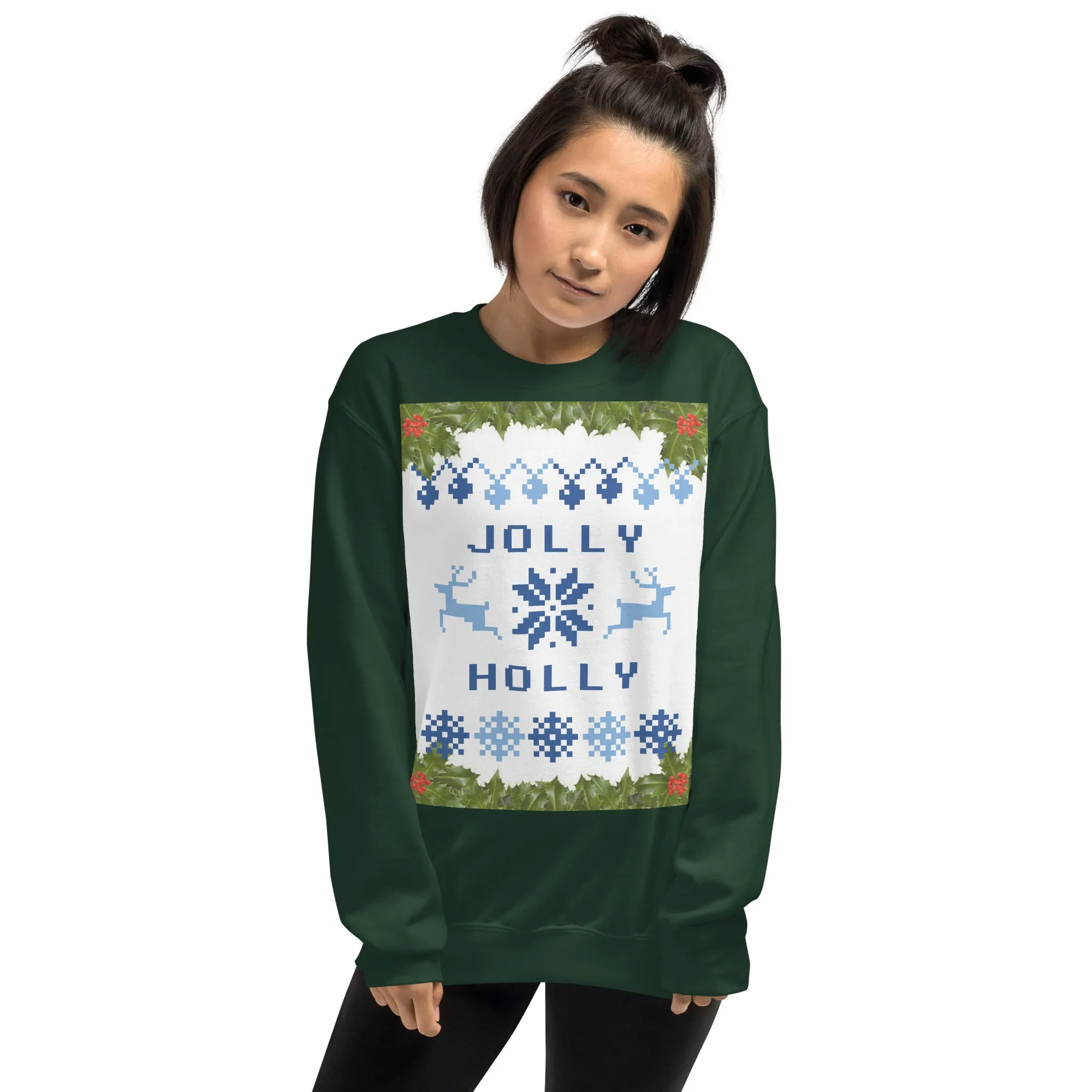 Jolly Holly Sweatshirt Christmas (Glamourange Christmas Sweatshirt Womens)