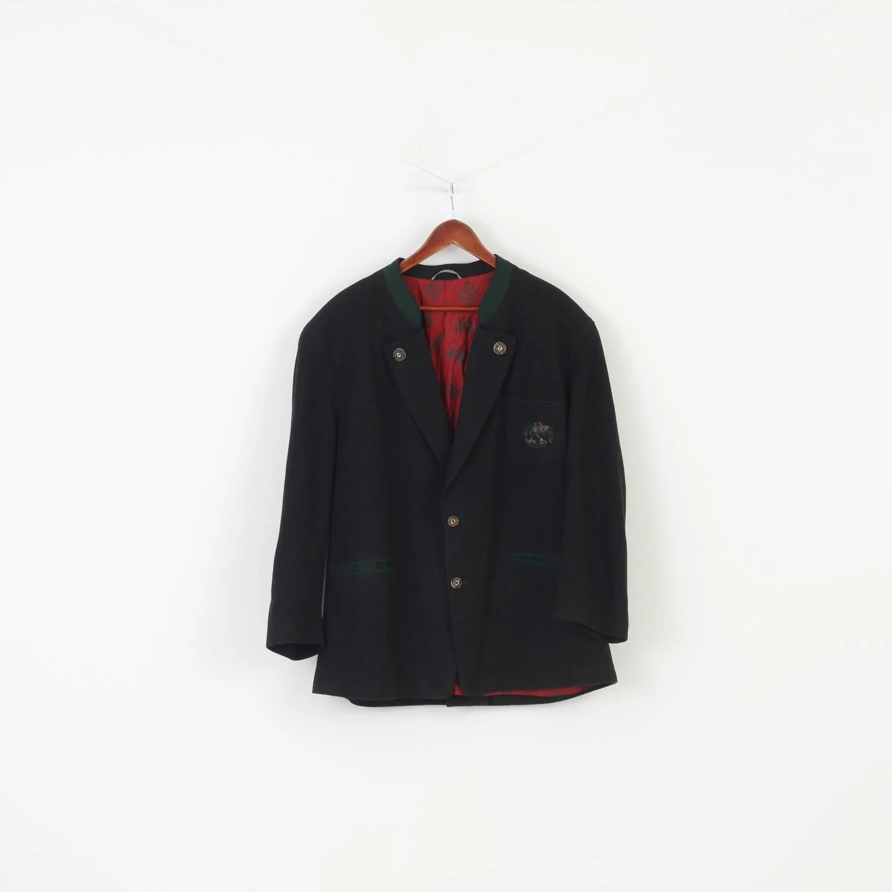 Julius Lang Men 28 58 Blazer Charcoal Bottoms Wool Embroidered Vintage Tiroler Loden Jacket
