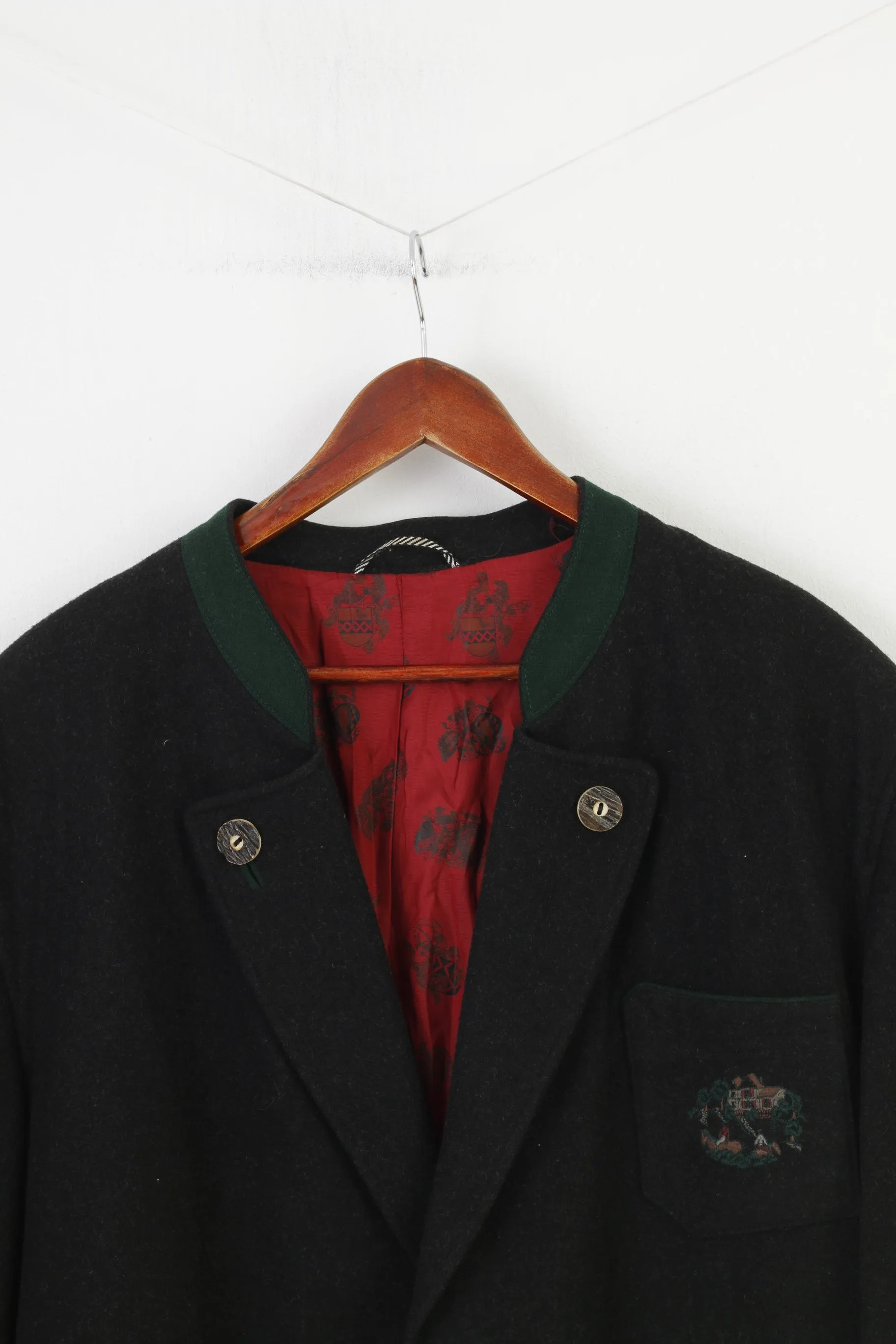 Julius Lang Men 28 58 Blazer Charcoal Bottoms Wool Embroidered Vintage Tiroler Loden Jacket