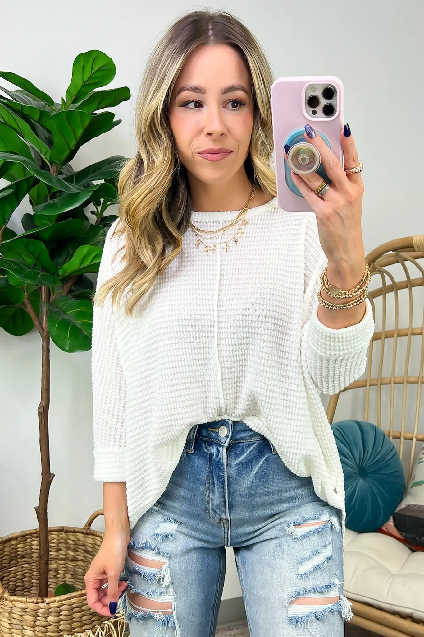 Kaylum Batwing Waffle Knit Top - BACK IN STOCK
