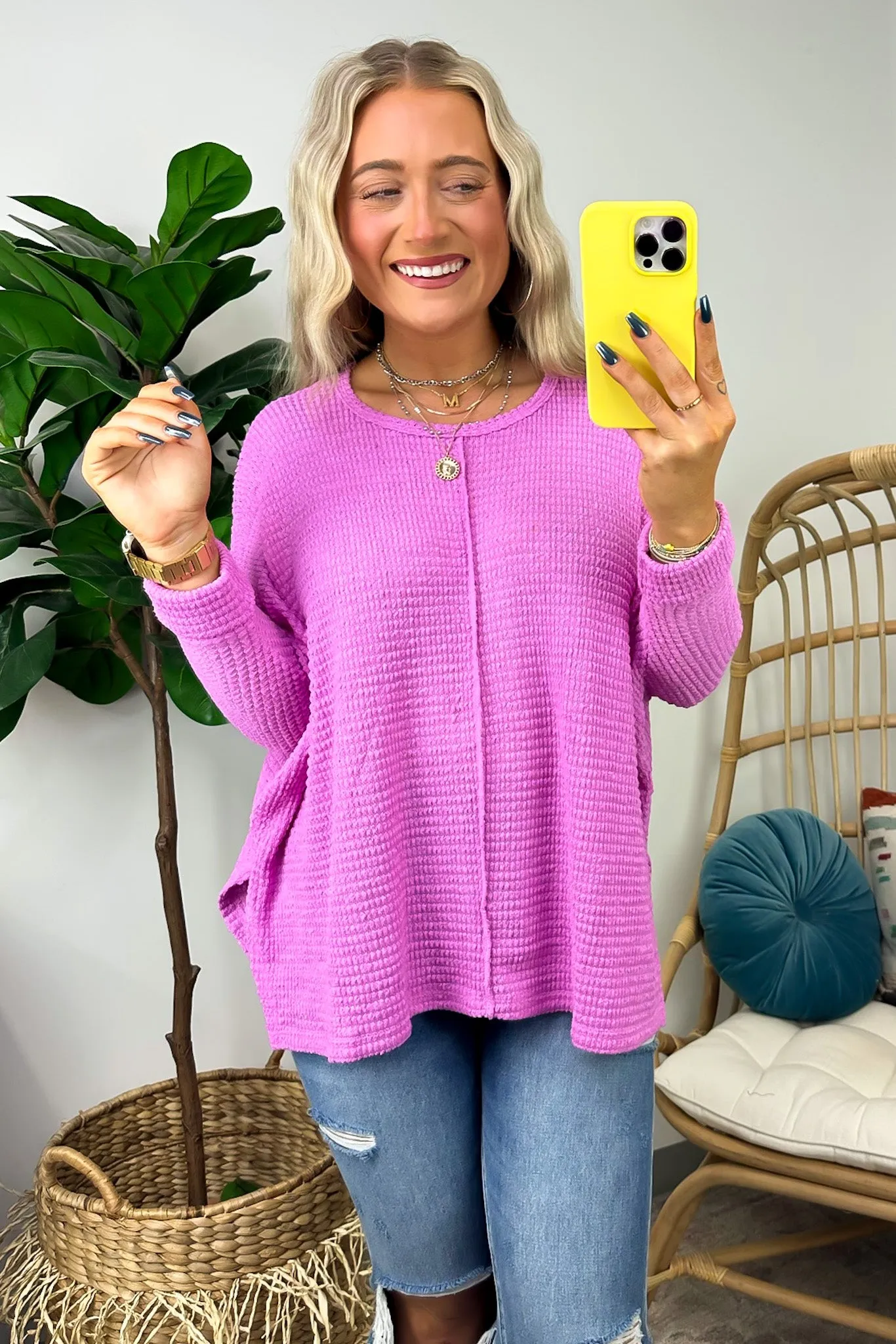 Kaylum Batwing Waffle Knit Top - BACK IN STOCK