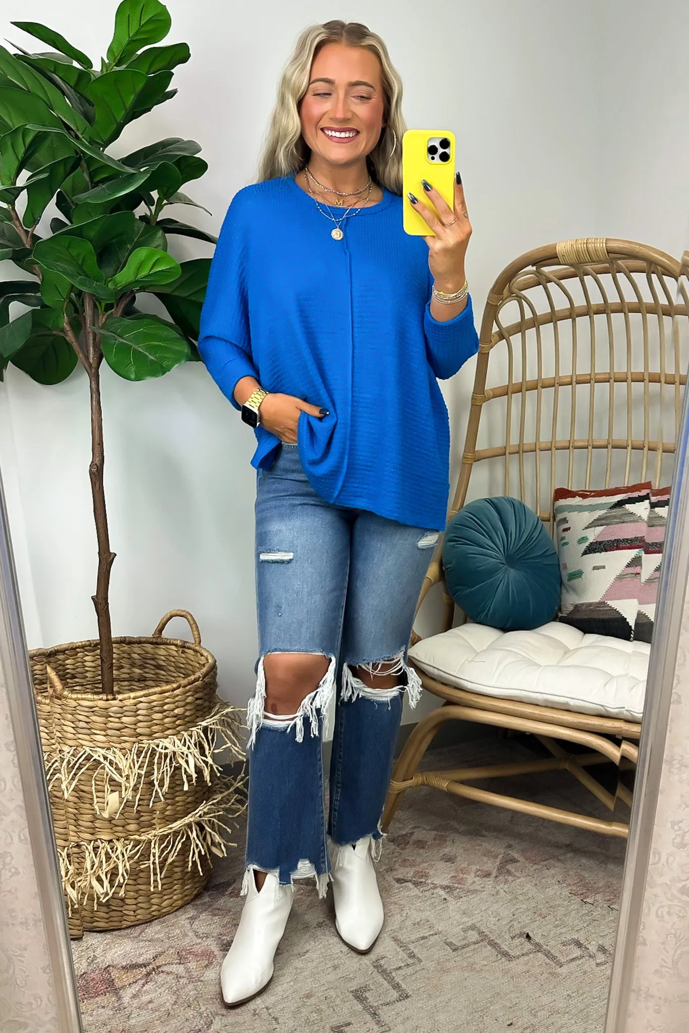 Kaylum Batwing Waffle Knit Top - BACK IN STOCK