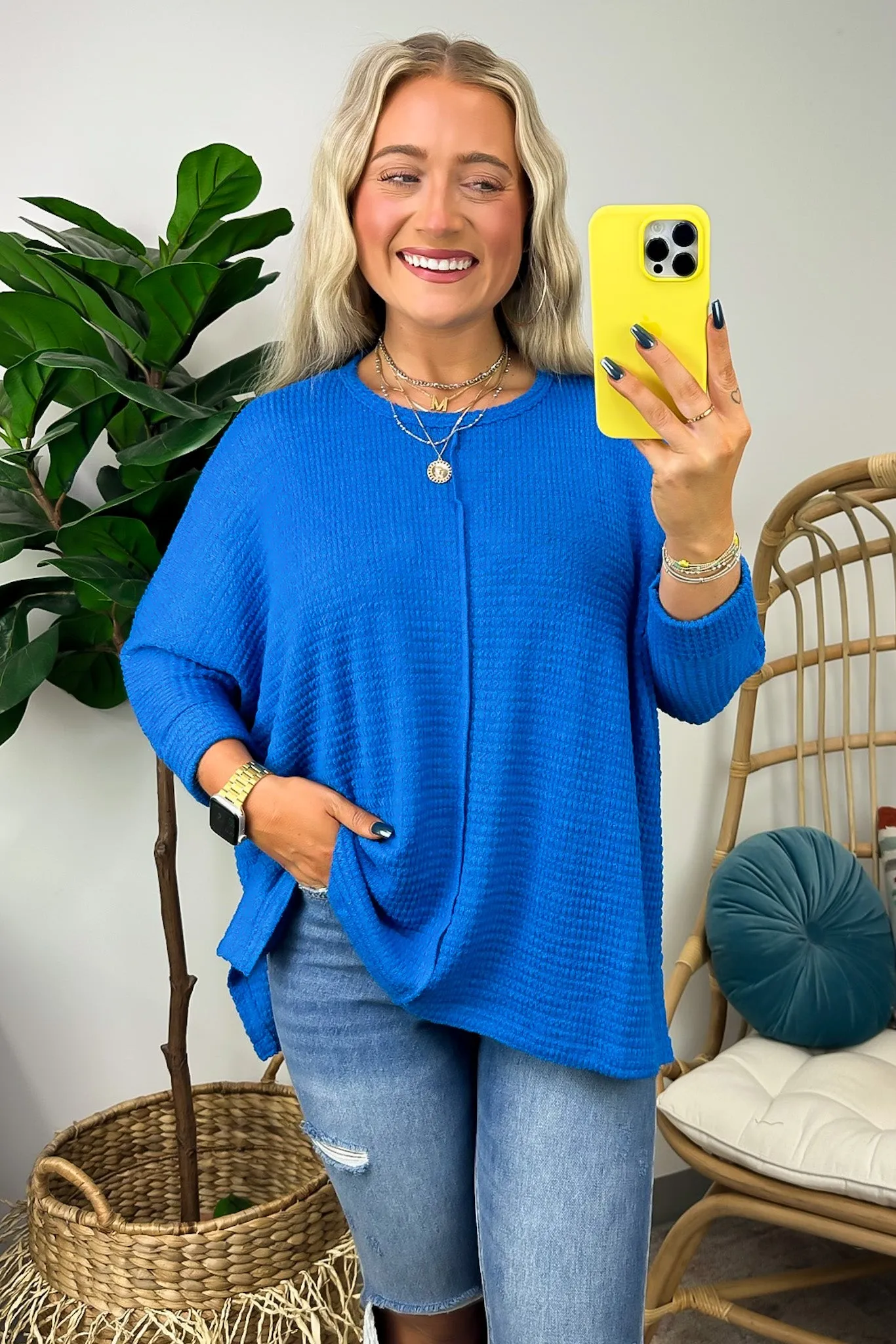 Kaylum Batwing Waffle Knit Top - BACK IN STOCK
