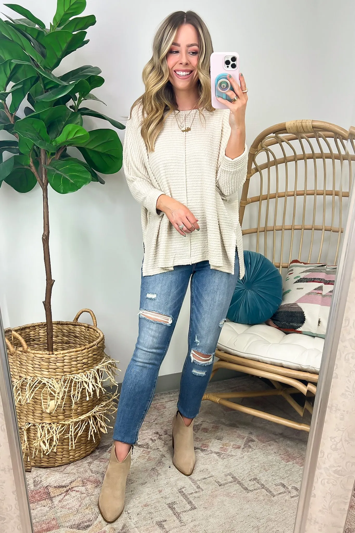 Kaylum Batwing Waffle Knit Top - BACK IN STOCK
