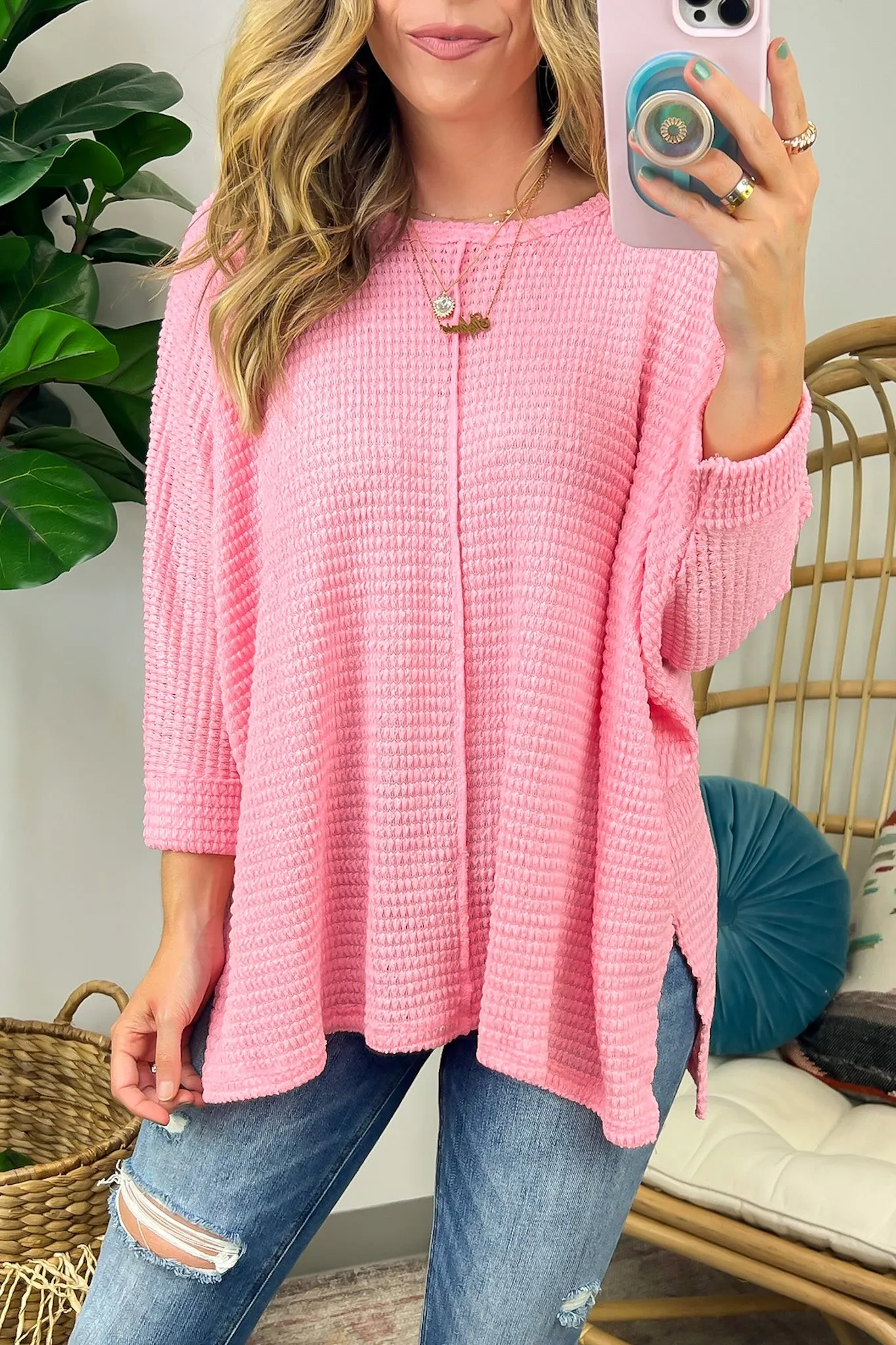 Kaylum Batwing Waffle Knit Top - BACK IN STOCK