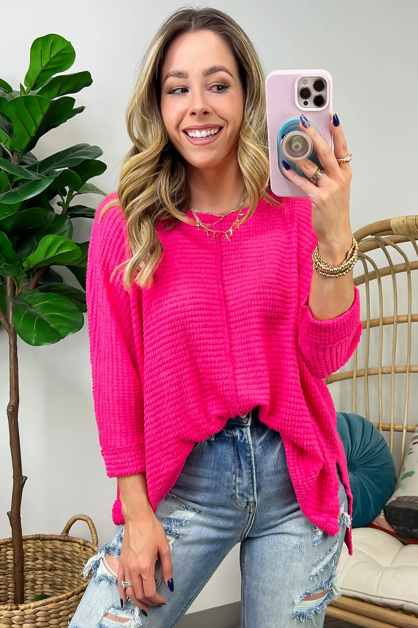 Kaylum Batwing Waffle Knit Top - BACK IN STOCK