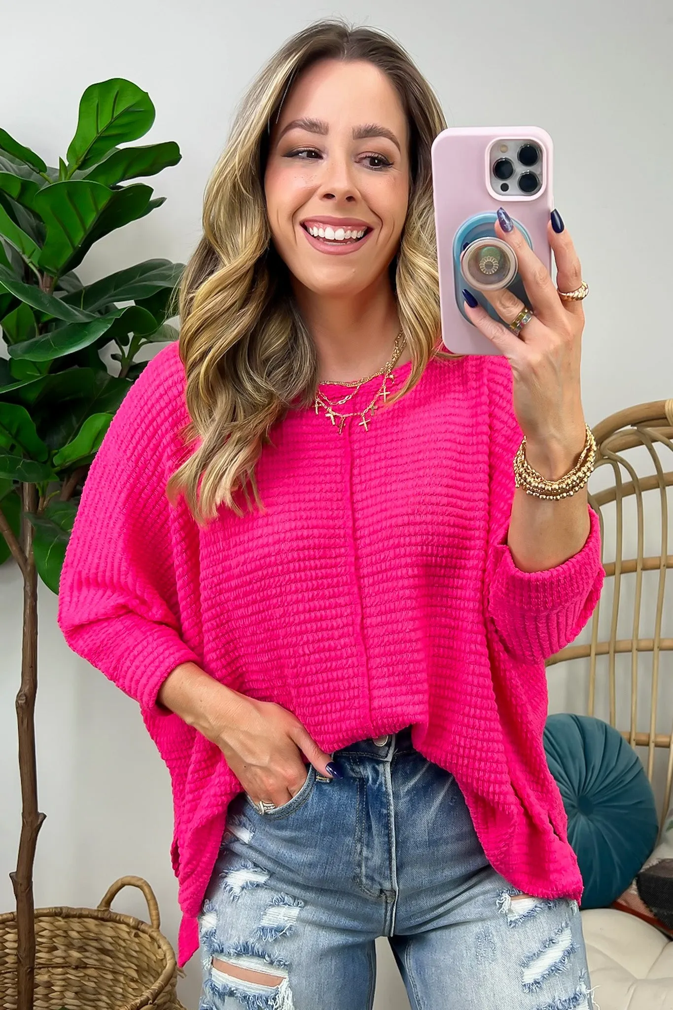 Kaylum Batwing Waffle Knit Top - BACK IN STOCK