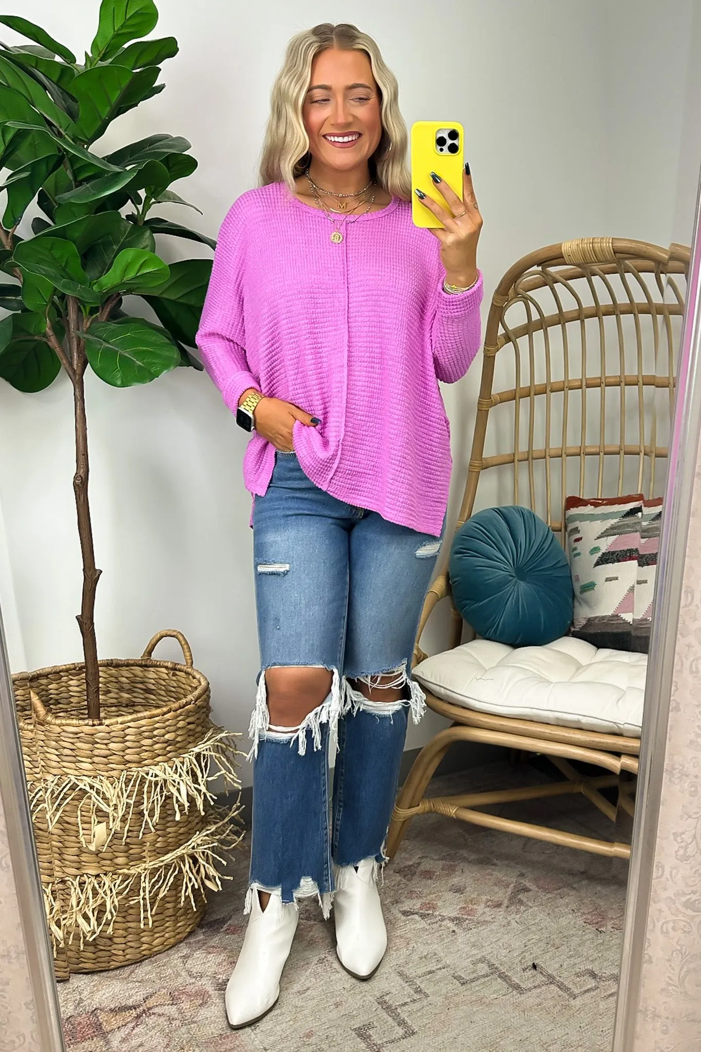 Kaylum Batwing Waffle Knit Top - BACK IN STOCK