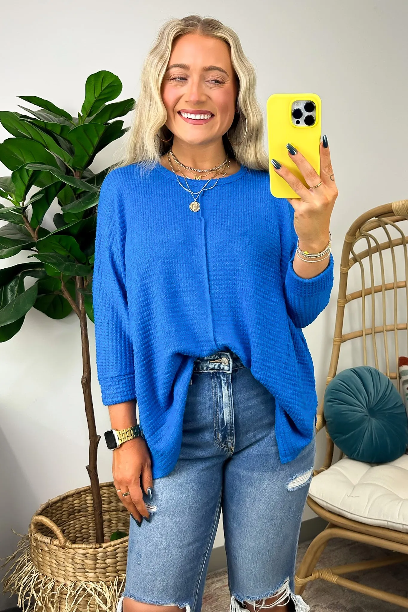 Kaylum Batwing Waffle Knit Top - BACK IN STOCK