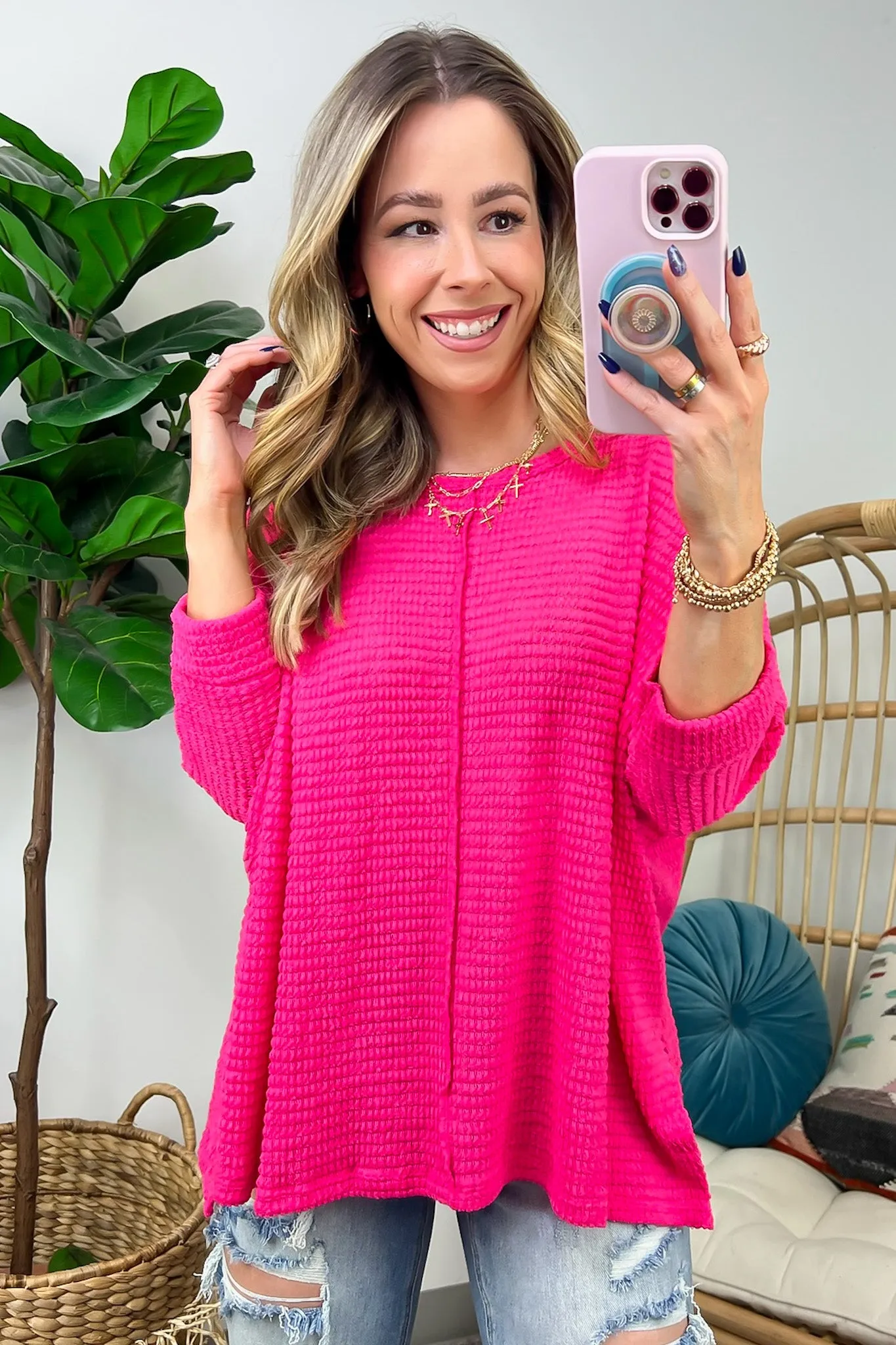 Kaylum Batwing Waffle Knit Top - BACK IN STOCK