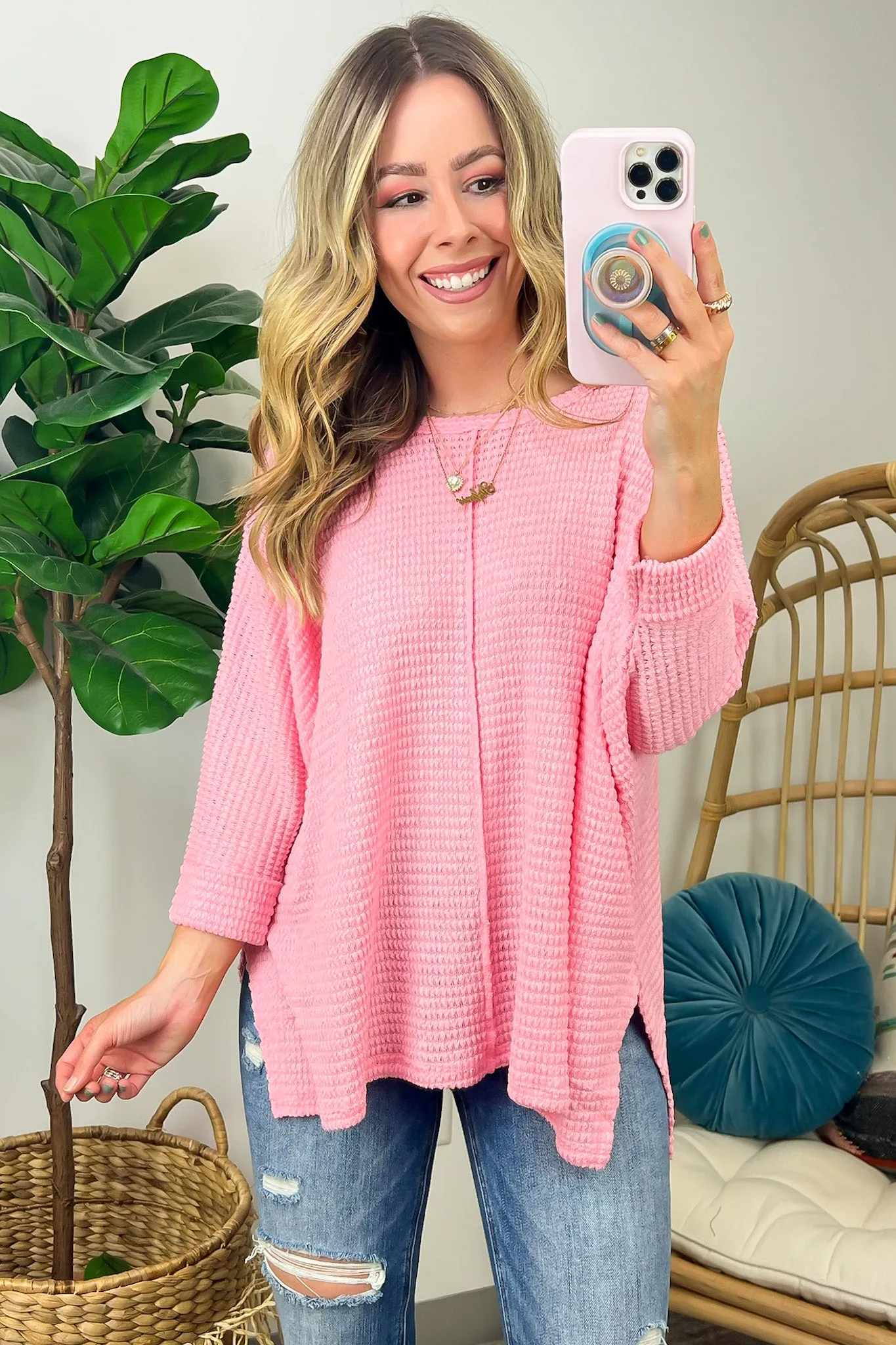 Kaylum Batwing Waffle Knit Top - BACK IN STOCK