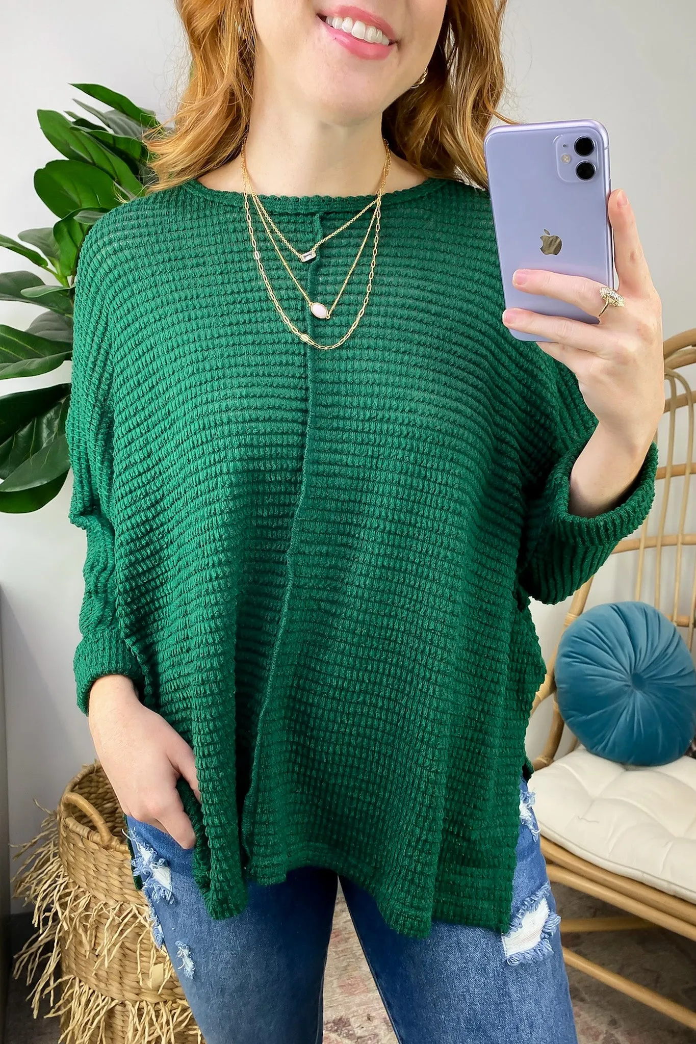 Kaylum Batwing Waffle Knit Top - BACK IN STOCK