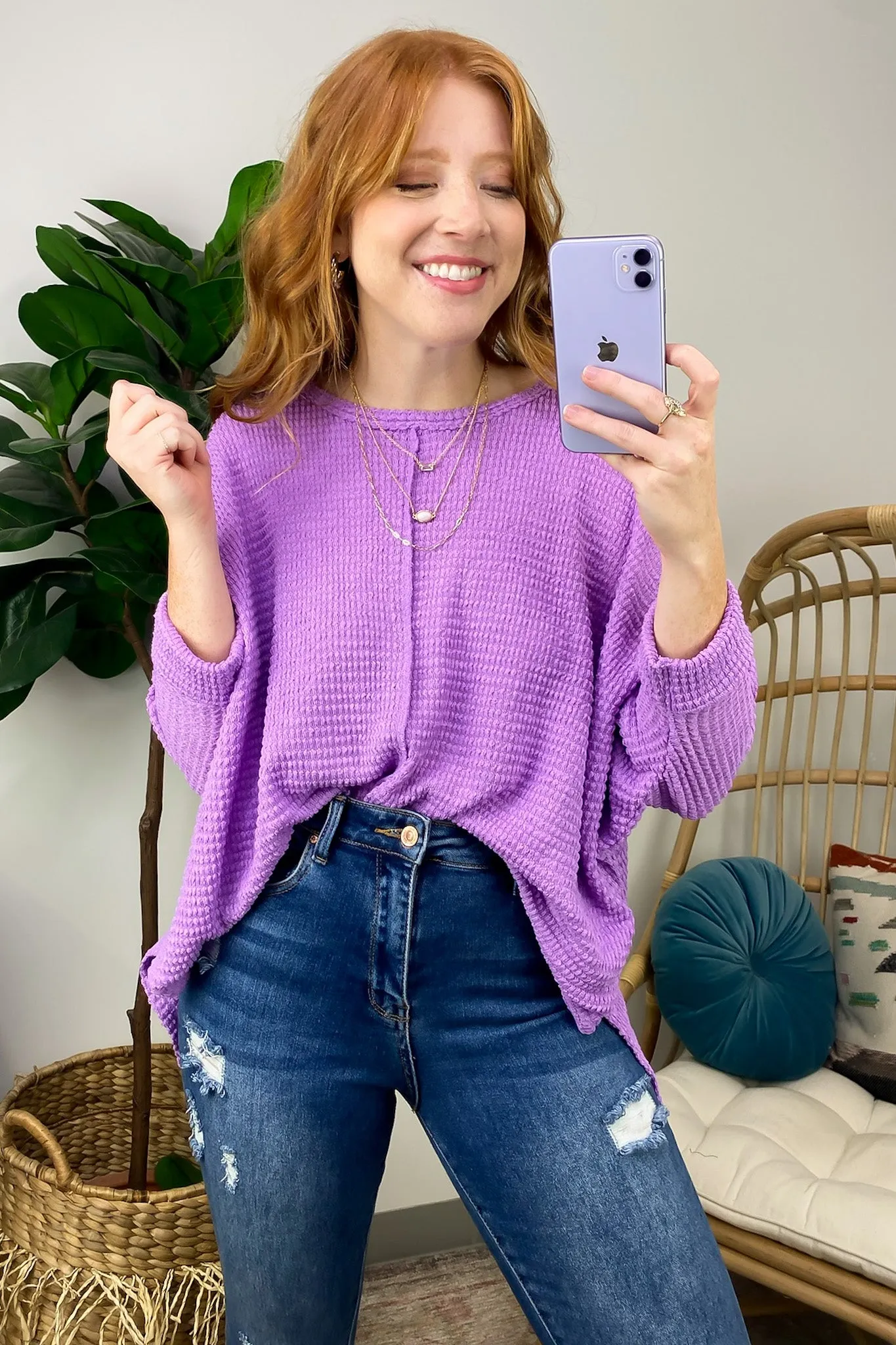 Kaylum Batwing Waffle Knit Top - BACK IN STOCK