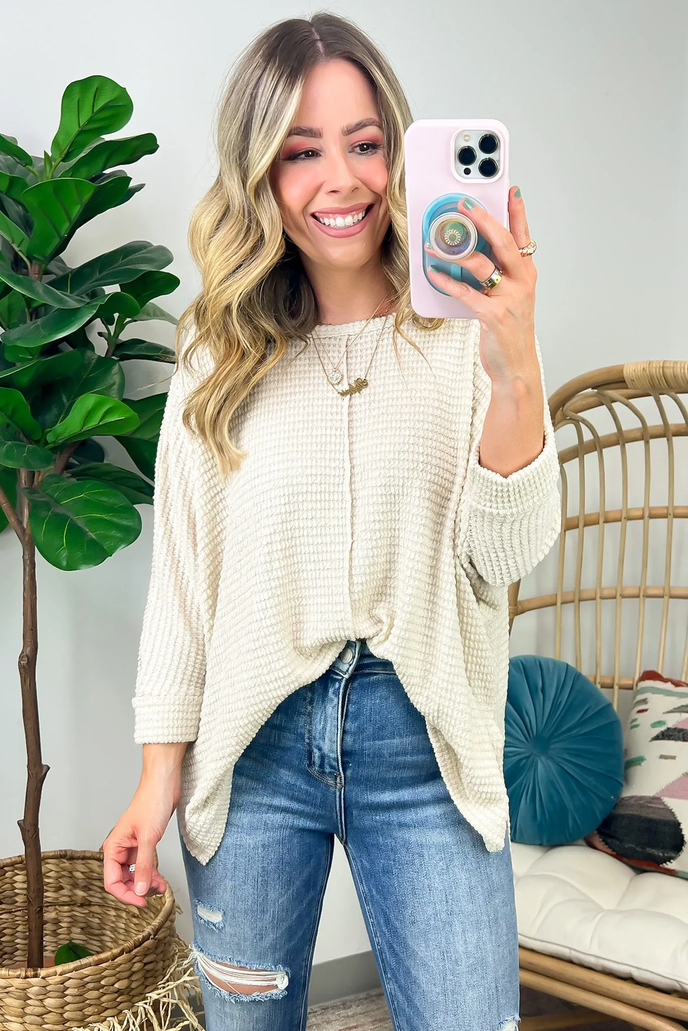 Kaylum Batwing Waffle Knit Top - BACK IN STOCK