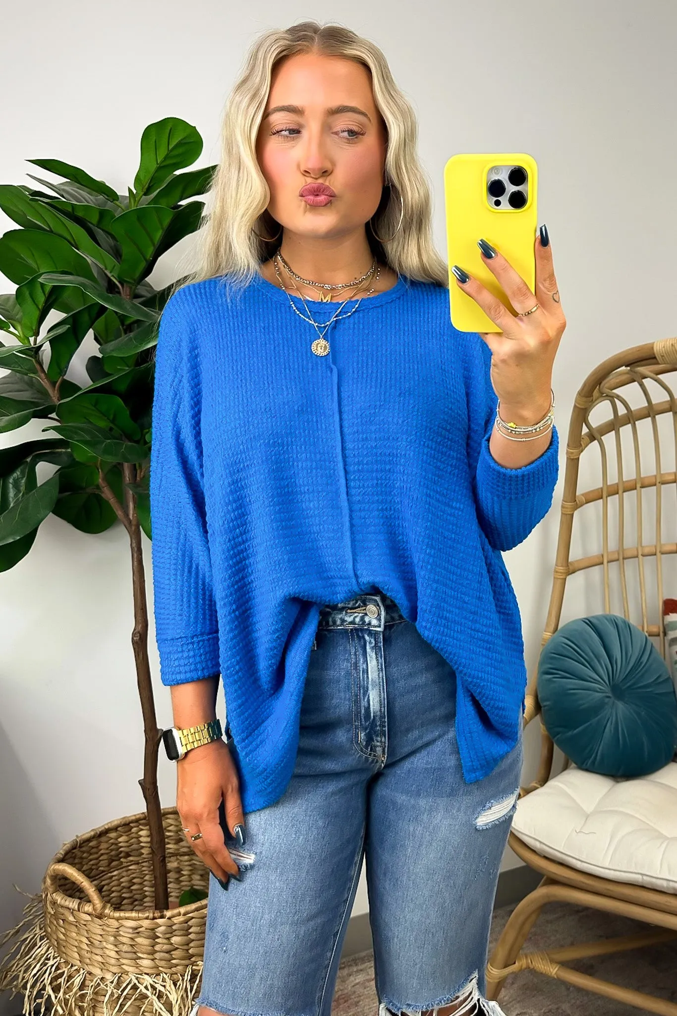 Kaylum Batwing Waffle Knit Top - BACK IN STOCK