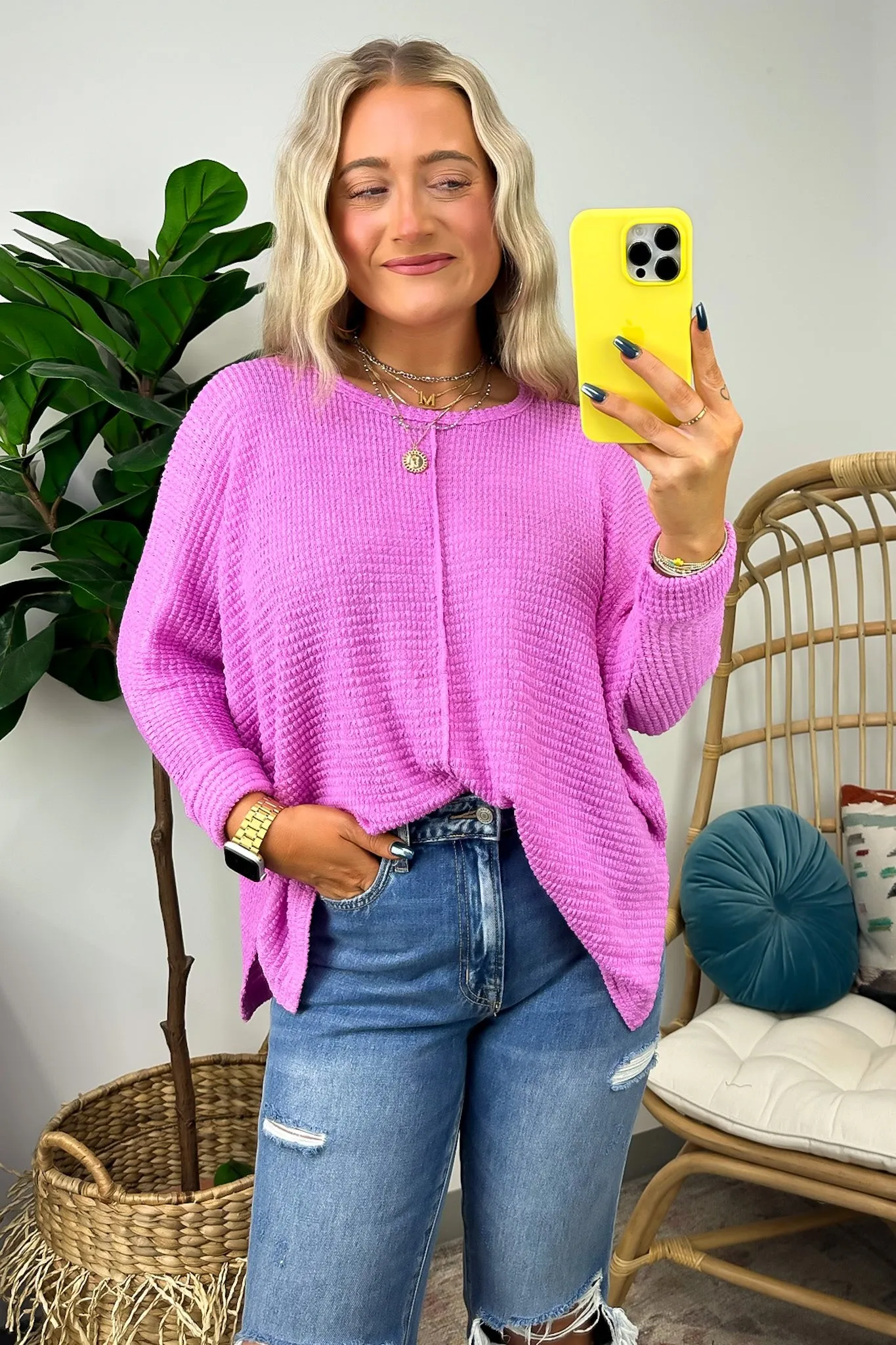Kaylum Batwing Waffle Knit Top - BACK IN STOCK