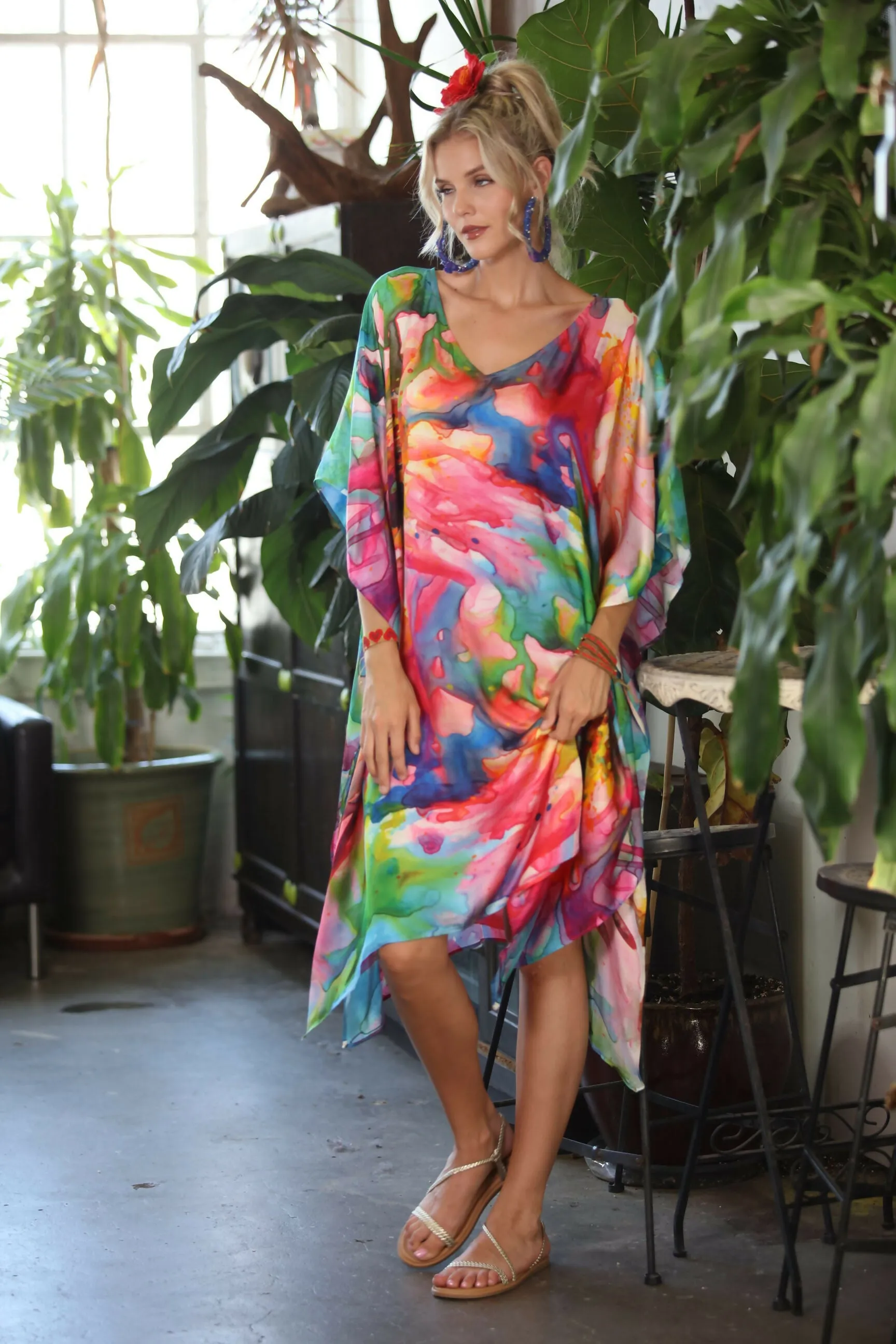 KikiSol Artisan Papaya Water Color Modal Kaftan