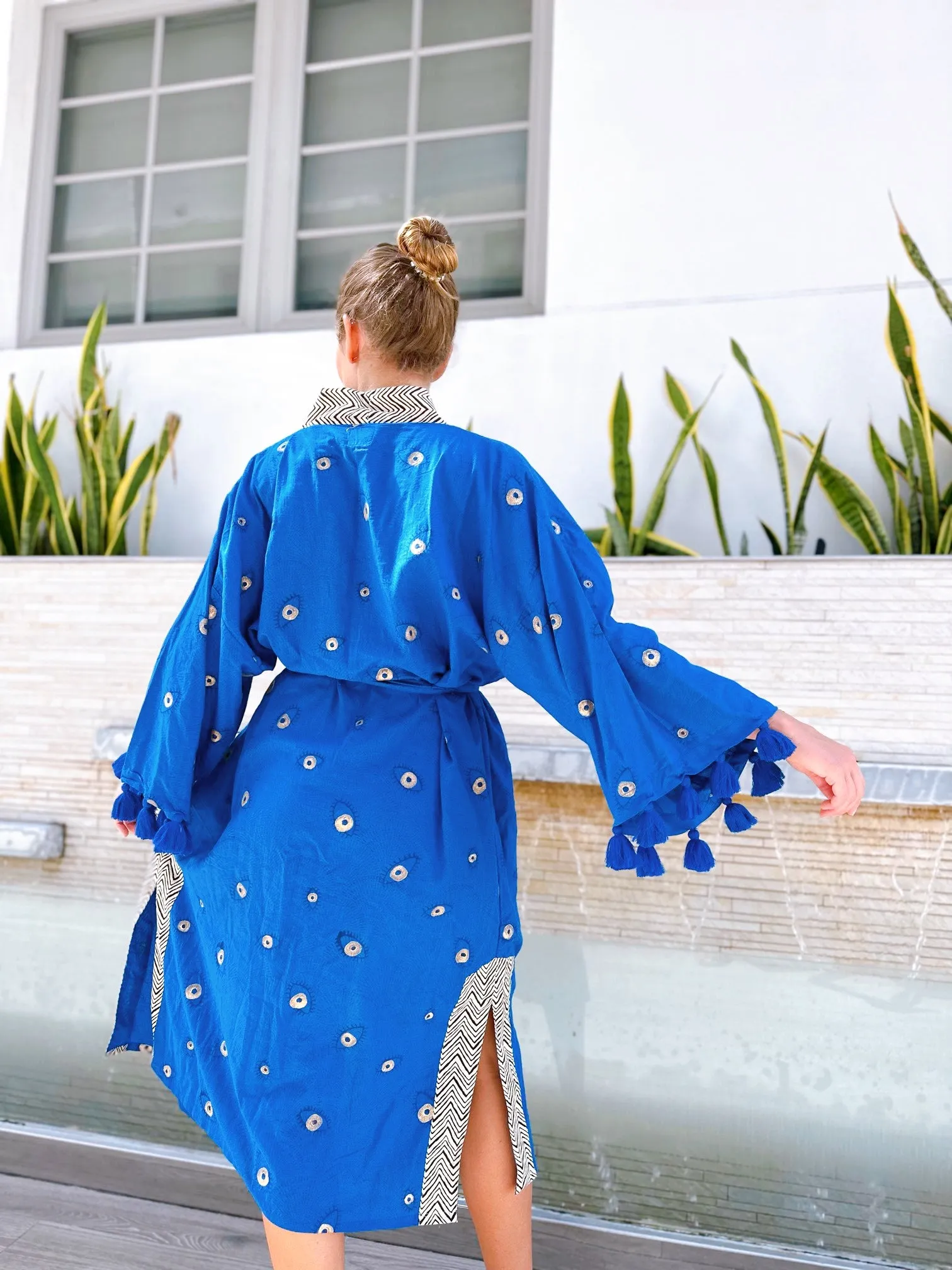 Kimono with Tassels | Evil Eye Moroccan Blue | One Size