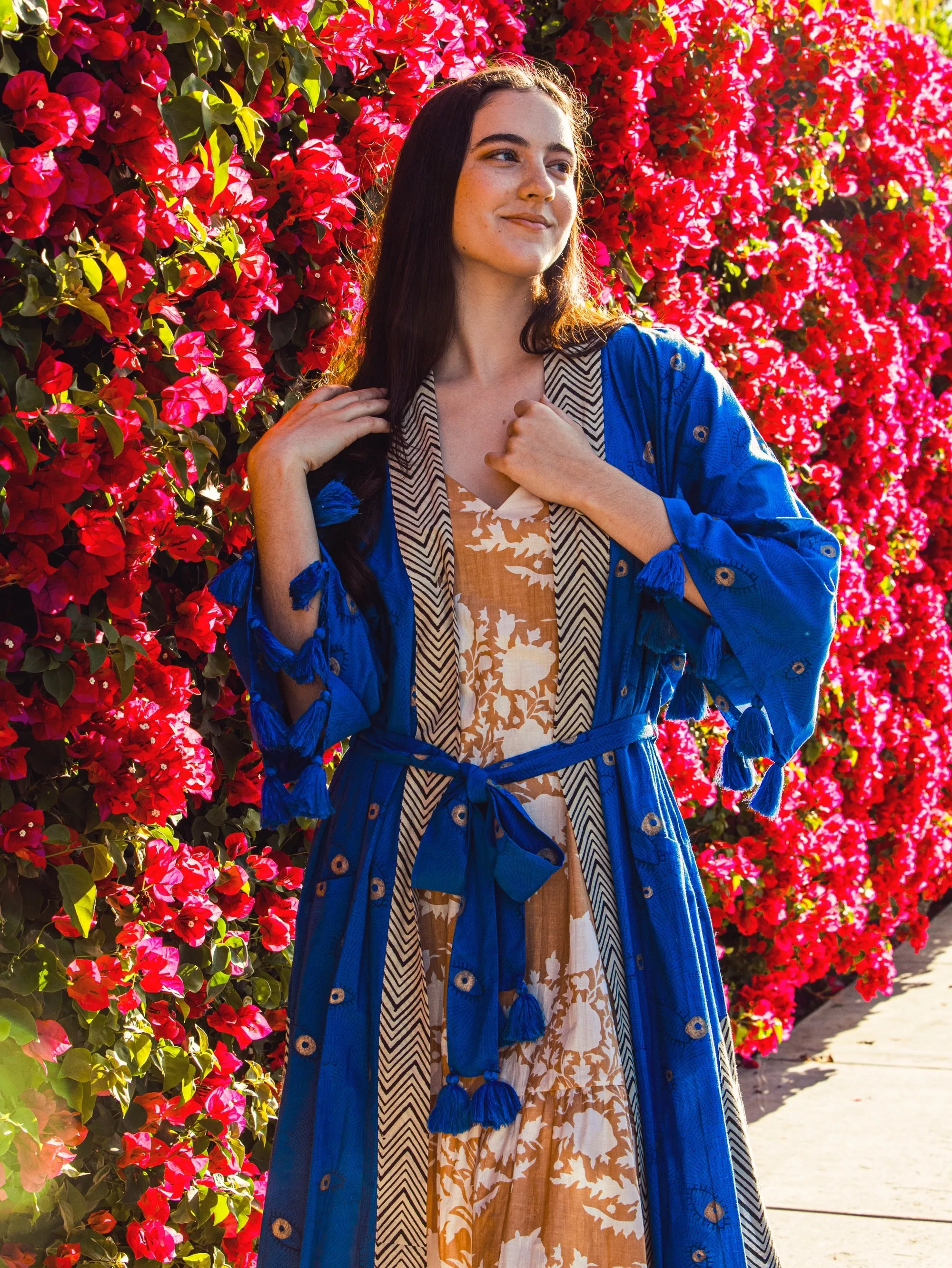 Kimono with Tassels | Evil Eye Moroccan Blue | One Size