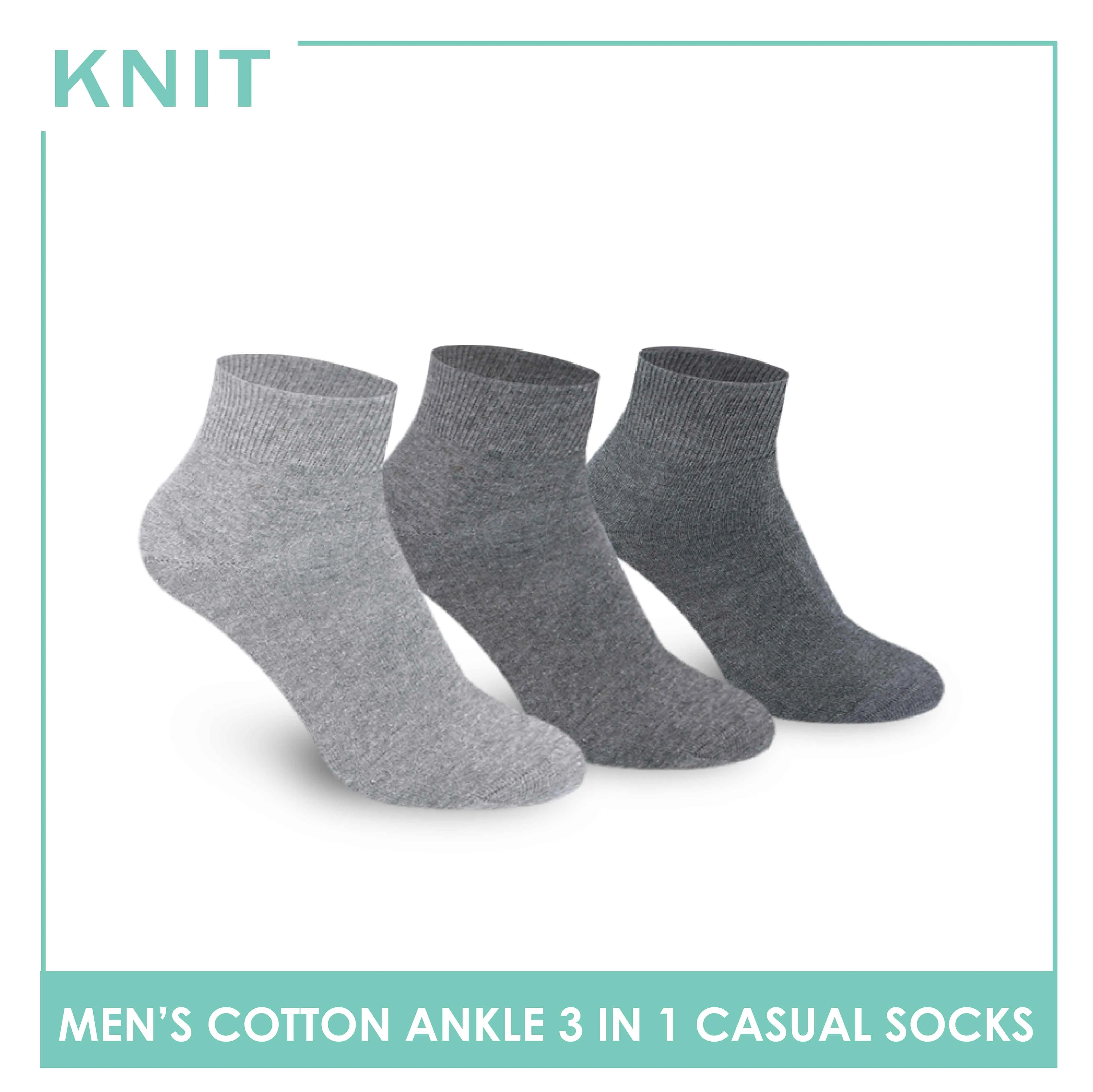 Knit Men's Cotton Lite Thin Casual Ankle Socks 3 pairs in a pack KMCKG2
