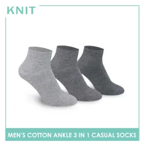 Knit Men's Cotton Lite Thin Casual Ankle Socks 3 pairs in a pack KMCKG2
