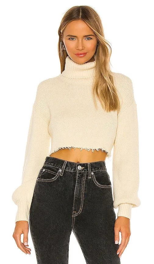L'Academie Lucia Cropped Turtleneck in Cream
