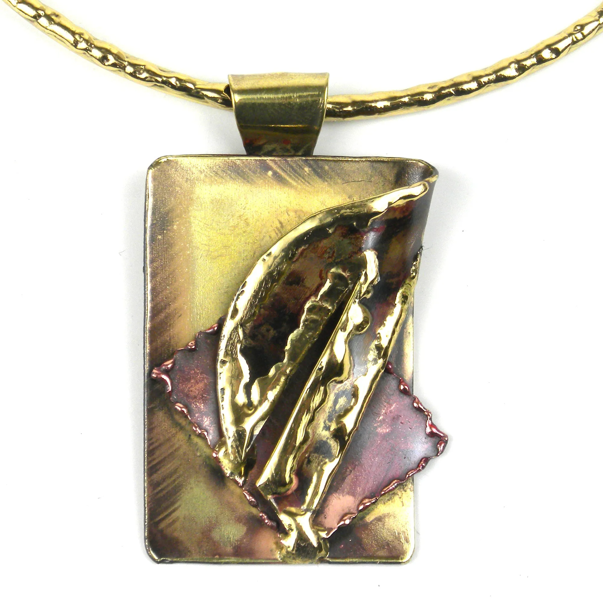 Layered Leaf Copper and Brass Pendant Necklace Brass Images