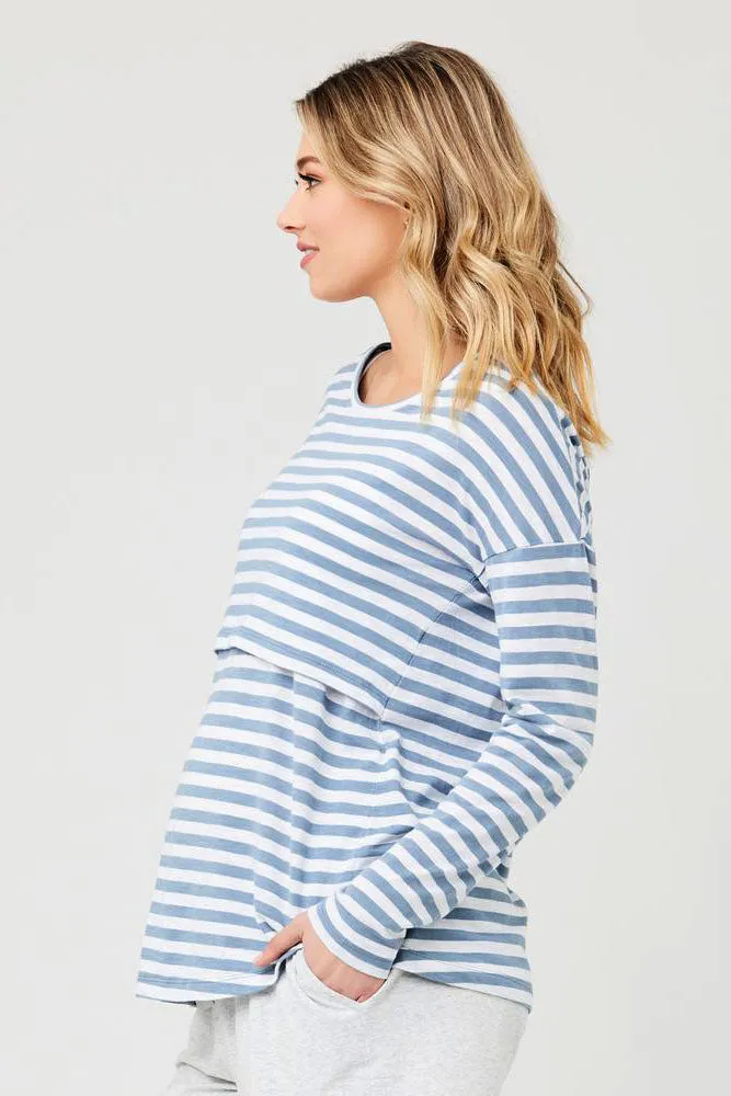 Lionel Long Sleeve Maternity Nursing Top Blue Ripe