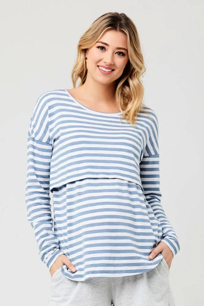Lionel Long Sleeve Maternity Nursing Top Blue Ripe