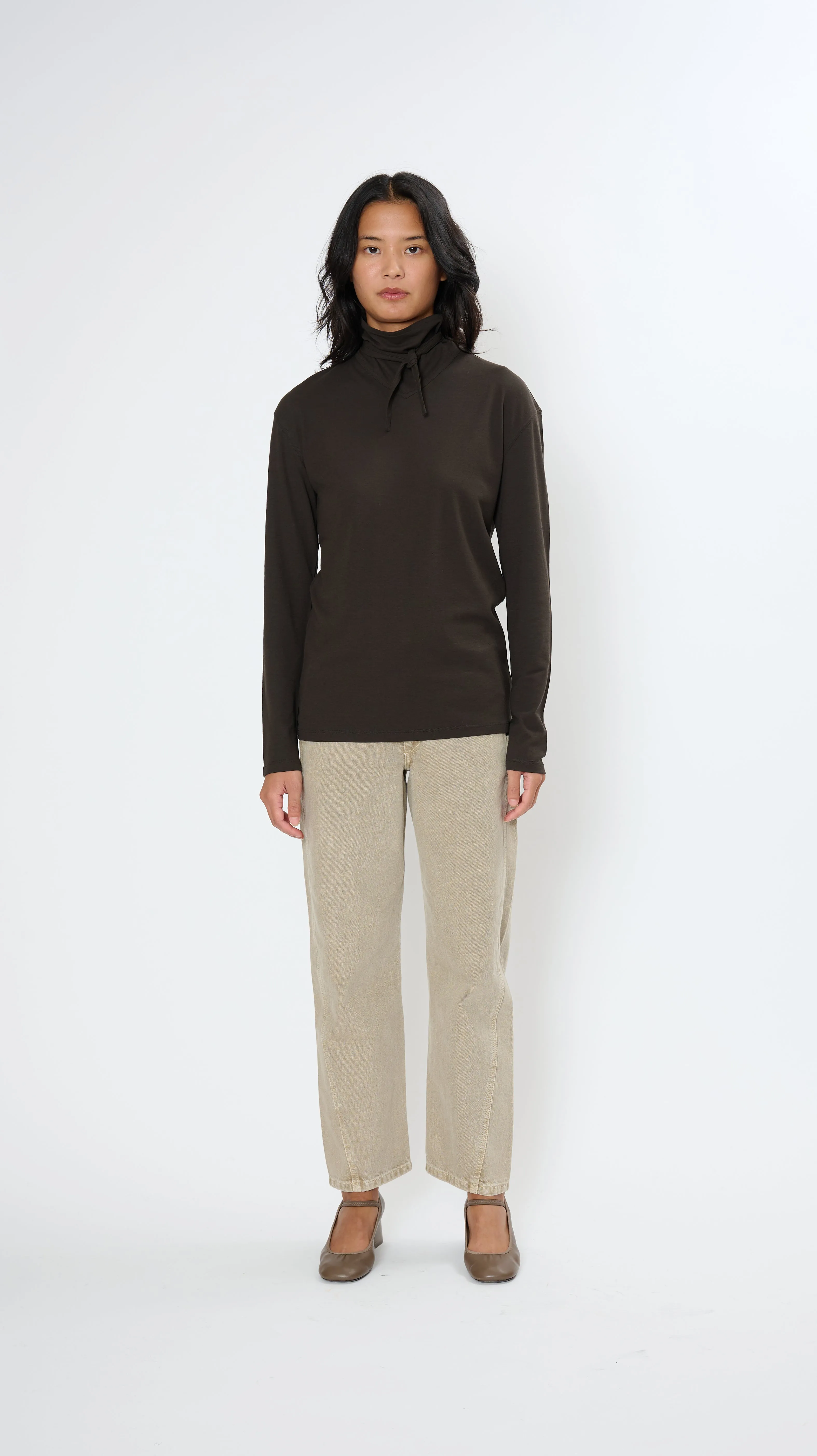 Long Sleeve Foulard Top in Dark Espresso