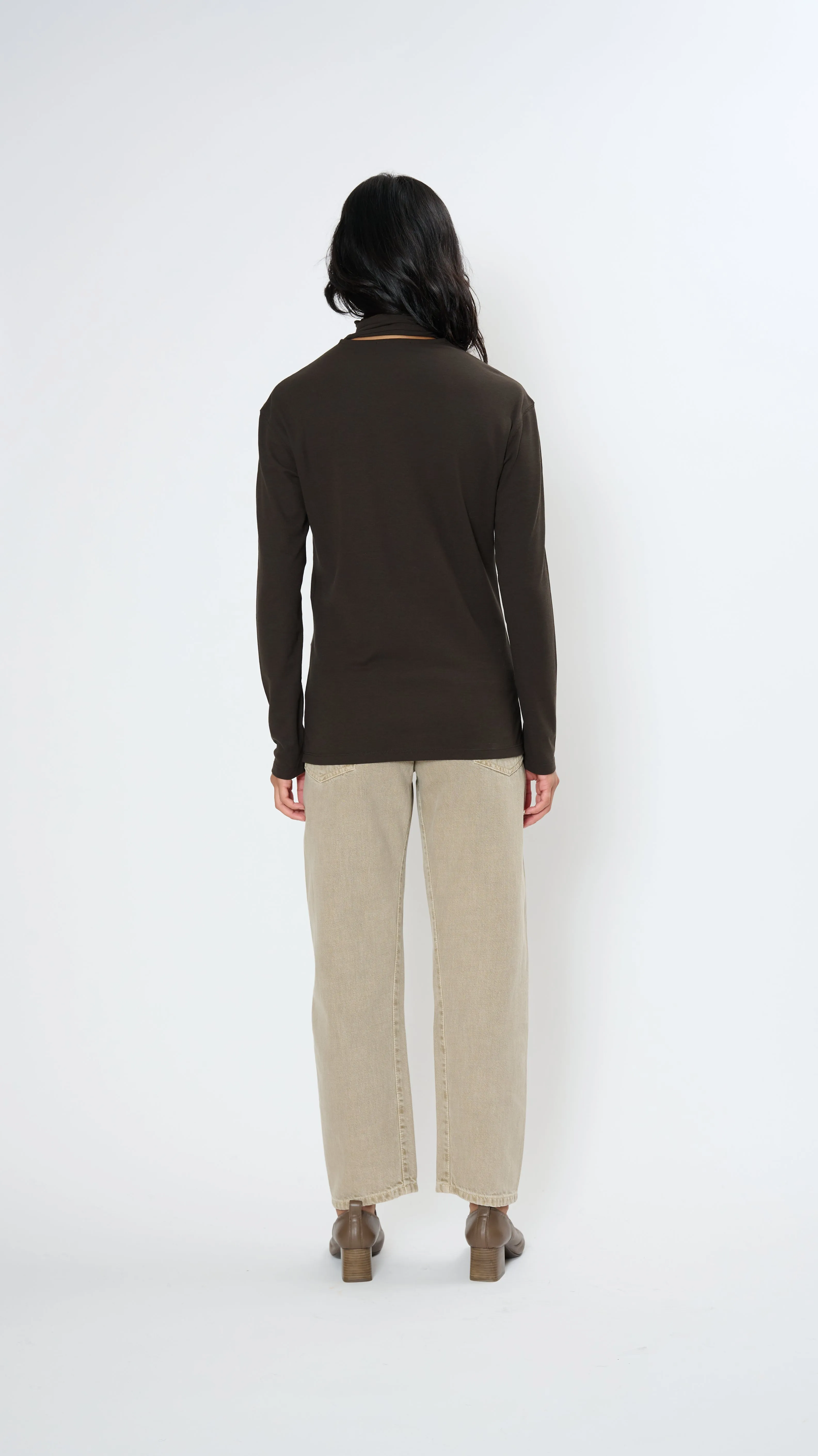 Long Sleeve Foulard Top in Dark Espresso