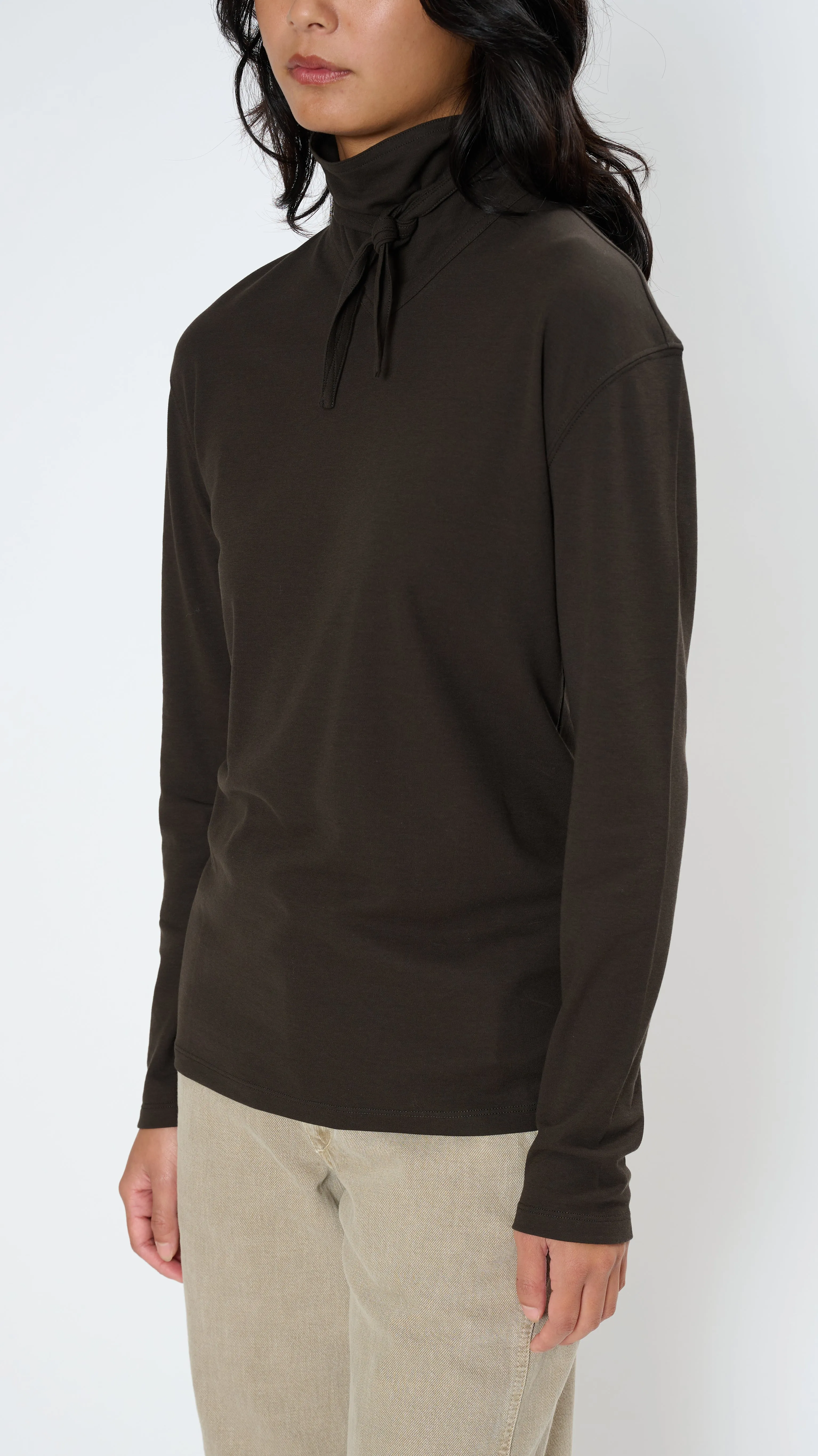Long Sleeve Foulard Top in Dark Espresso