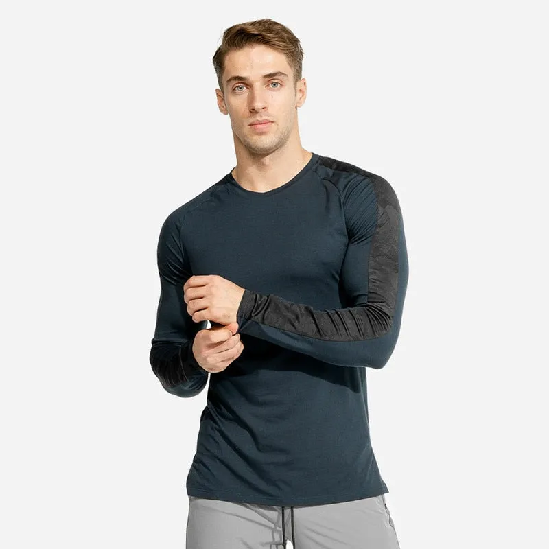 Long Sleeve Shirt Men Gym Fitness T-shirt Male Running Sport Bodybuilding Skinny Tee Tops Muscle Workout Clothing