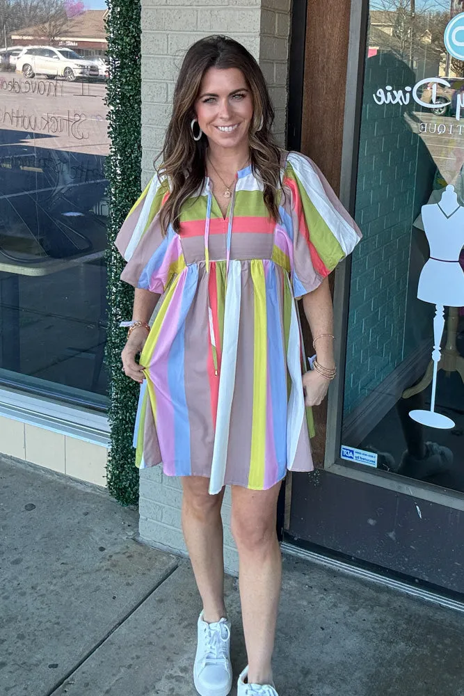 Love You Forever Striped Babydoll Dress-Lime/Mocha