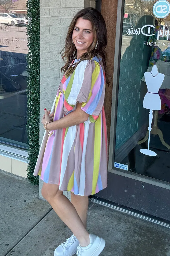 Love You Forever Striped Babydoll Dress-Lime/Mocha